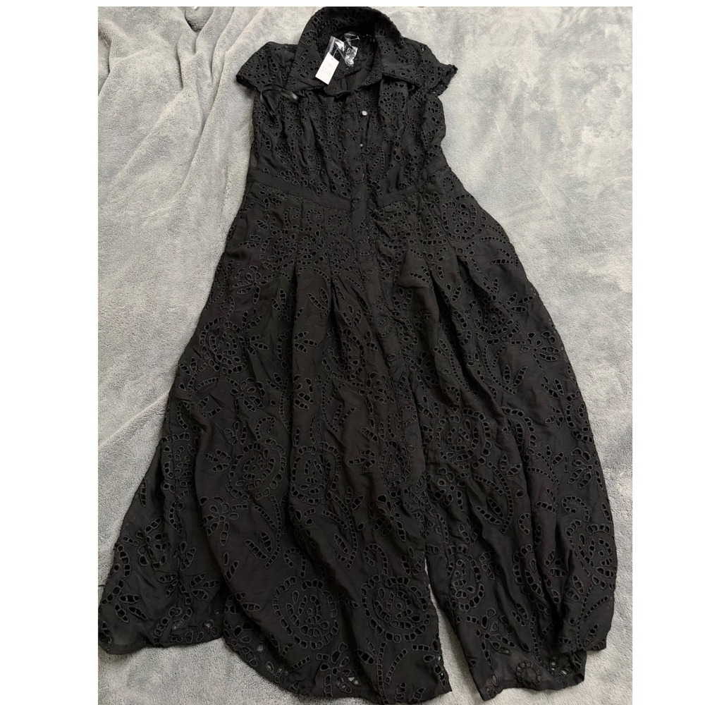 White House Black Market Black Eyelet MIDI Shirt Embroidered Dress Size 10 NWT - Picture 4 of 10